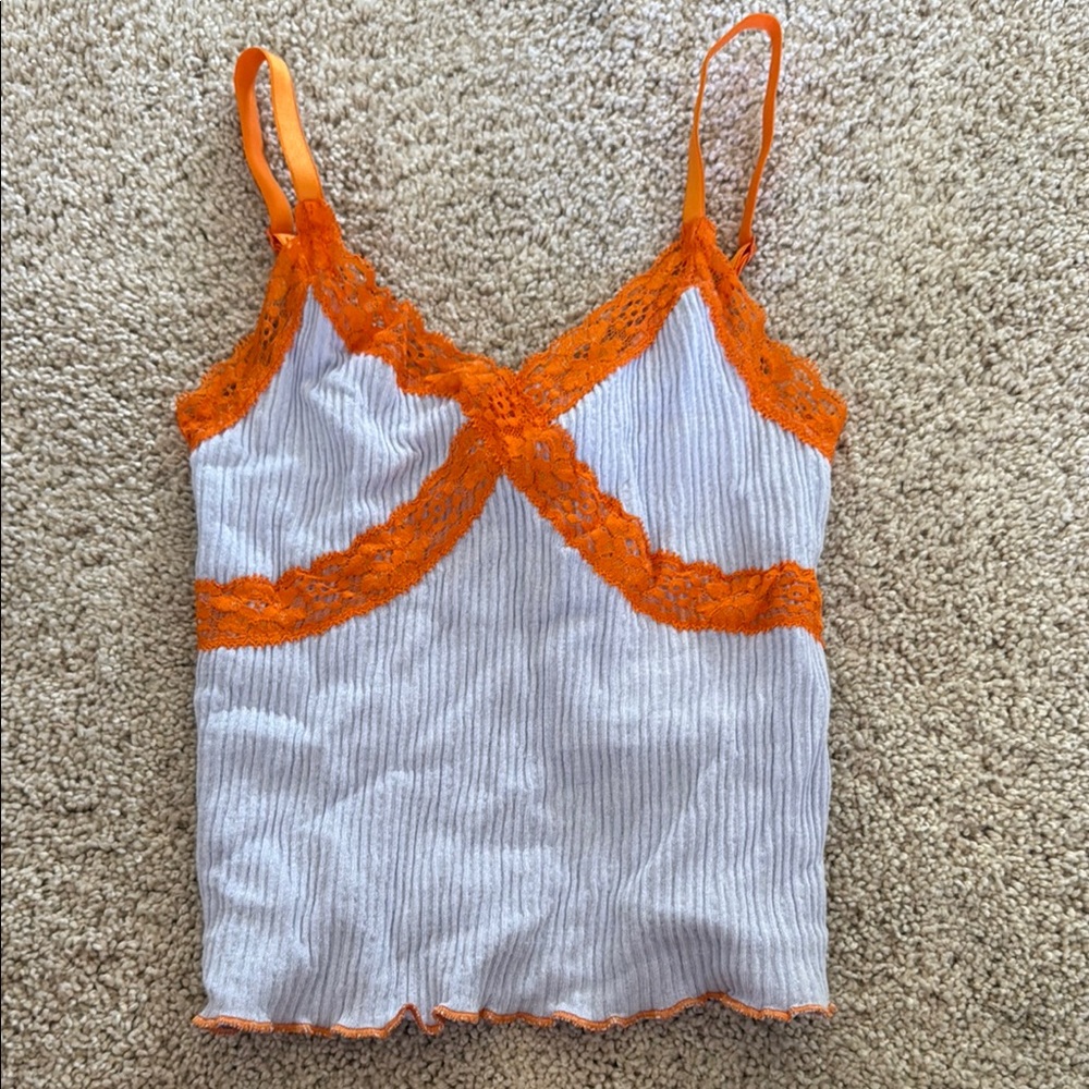 BDG Orange and White Asymmetrical Crop Camisole